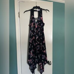 Candie's Black Dress with Pink and Blue Floral Design